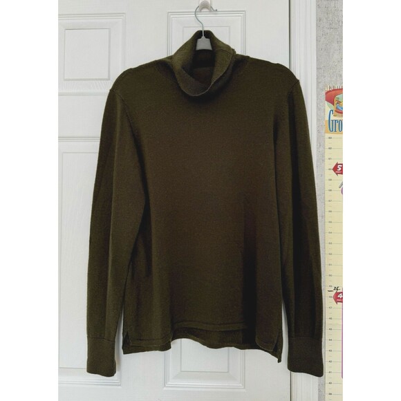 ORVIS women’s Large 100% Merino Wool Sweater Dark Green Khaki - Picture 7 of 8